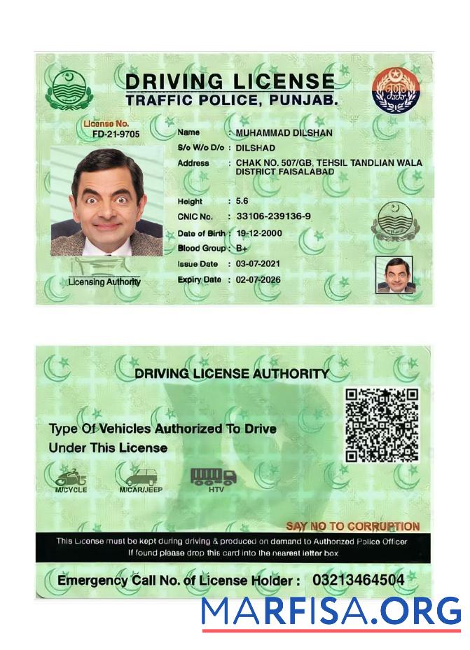 Printable India Punjab driving license 2021 present template